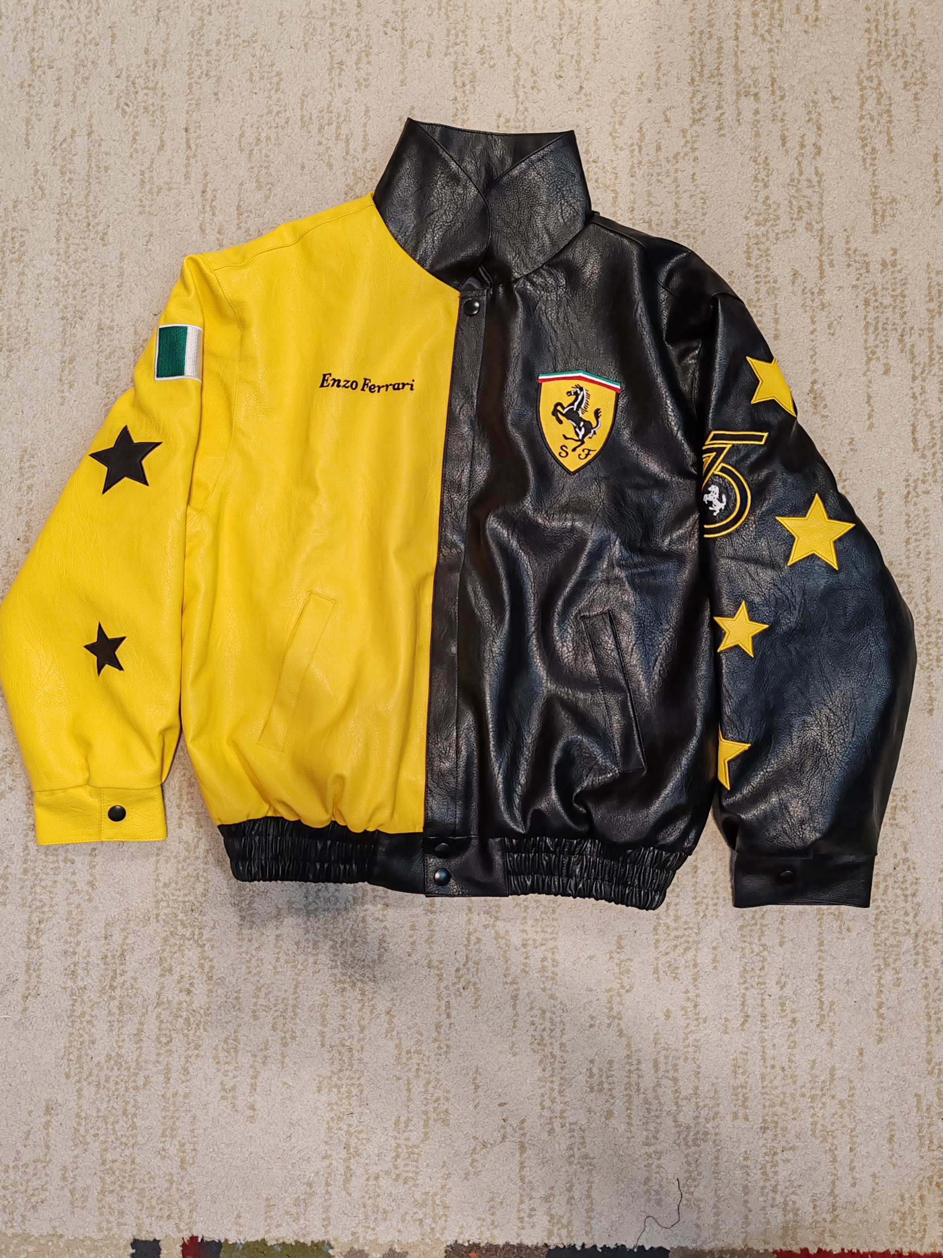 FERRARI LEATHER JACKET BLACK/ YELLOW