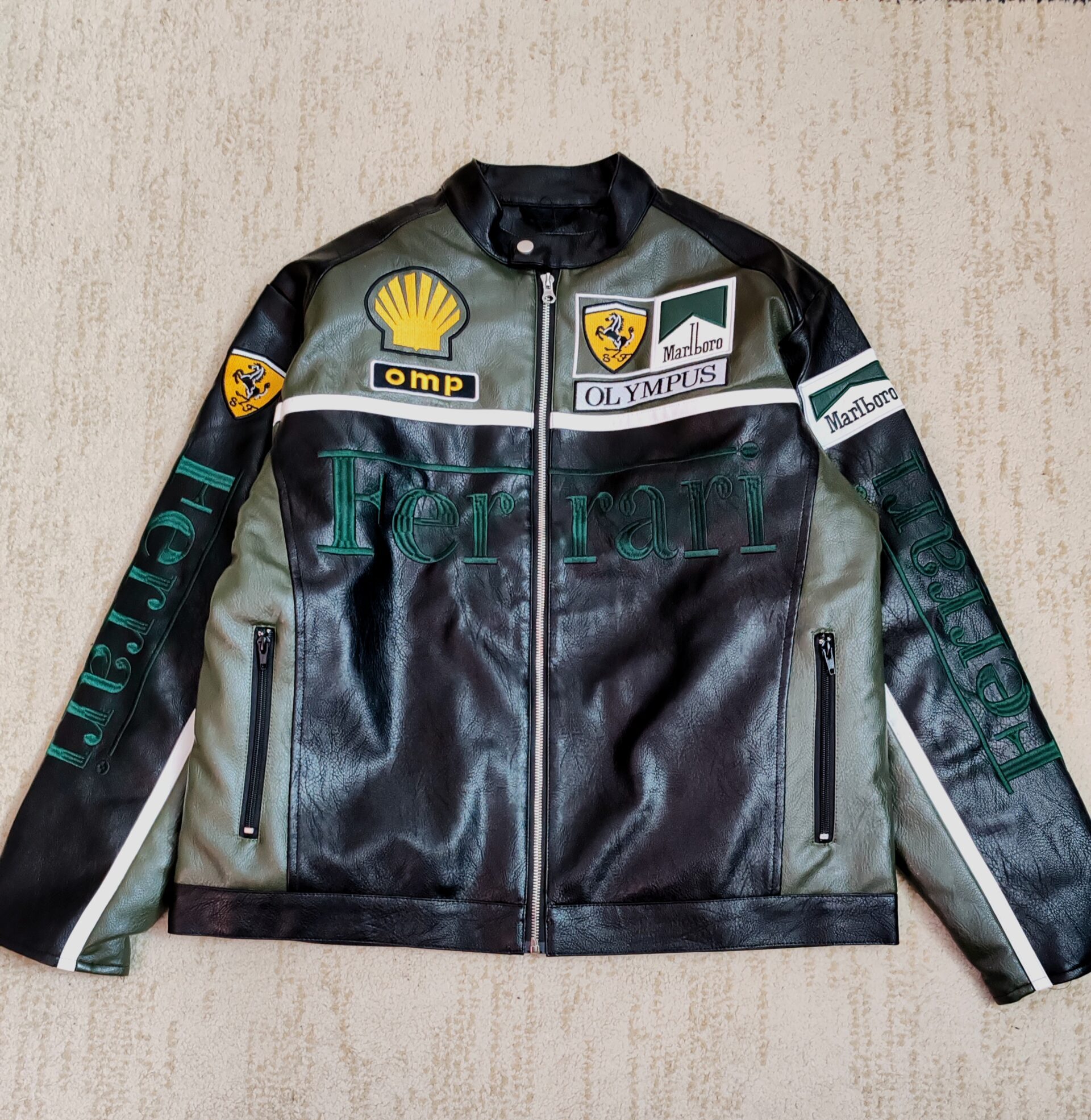 FERRARI LEATHER JACKET BLACK/ GREEN